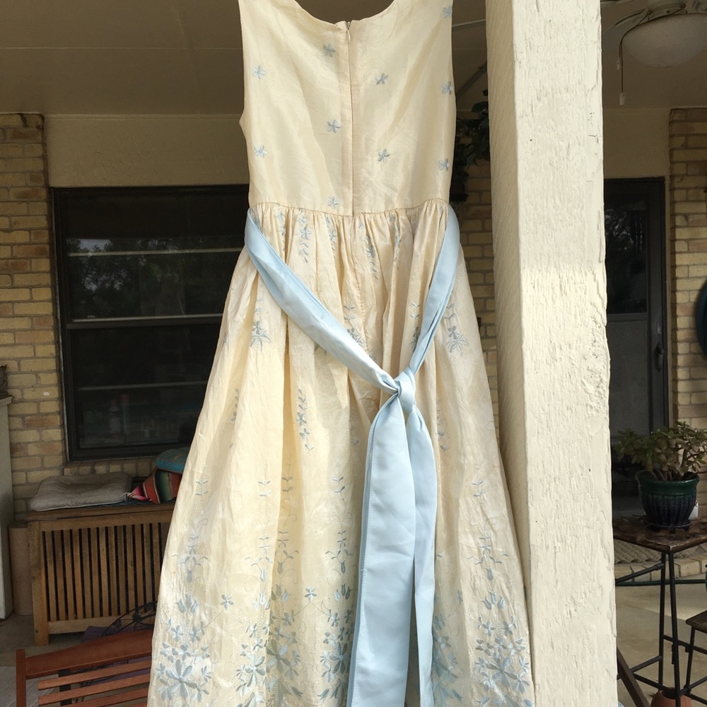 Jayne Copeland party dress; cream w/ pale blue